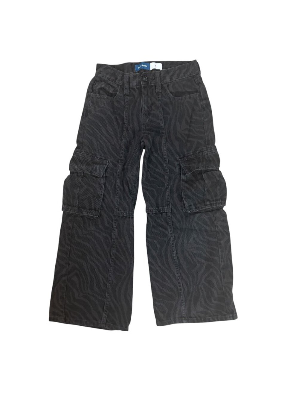 Old Navy Wide Leg Cargo Jeans Black Animal Print Size 8